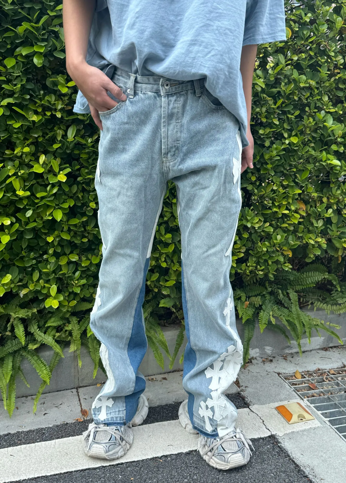 -Size upper body P290💰G296 GALLERY DEPT. Cropped leather stitched cross loose washed flared jeans Size: S-XXL (corresponding to 28 30 32 34 36)